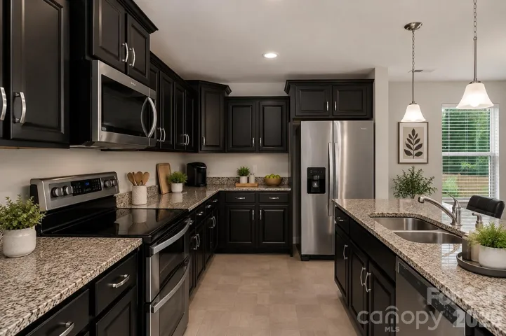 tons of cabinets & granite countertops (virtually staged)