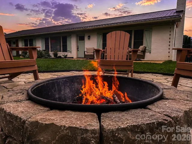 View of the front of house from the firepit