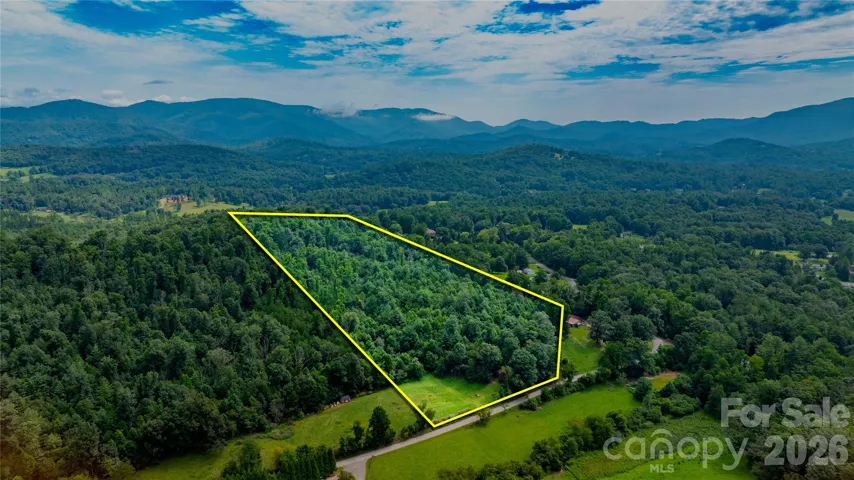 Aerial view with approximate property boundaries outlined, showcasing the size and layout of the 13.74-acre tract.