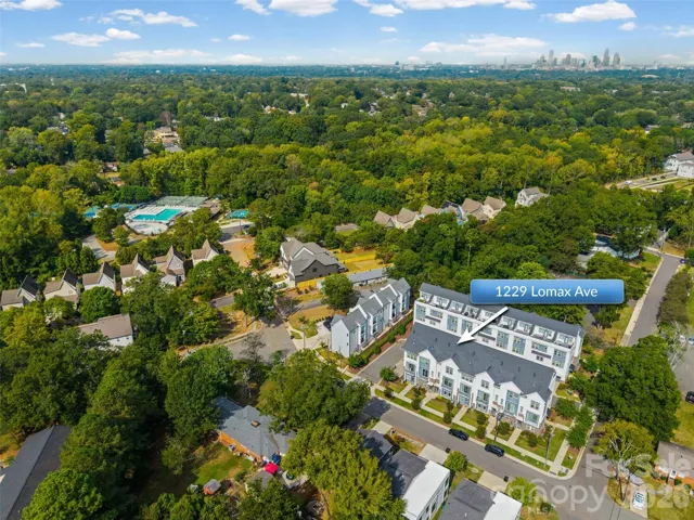 Aerial view of the townhome close to Charlotte Swim & Racquet Club.
