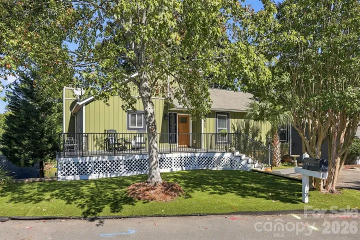 Front of home on cul-de-sac. Large front porch with composite decking