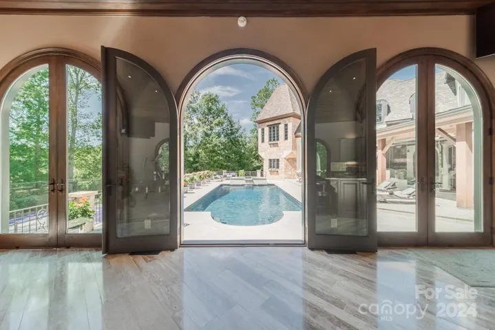 Cabana view of the saltwater pool and hot tub.