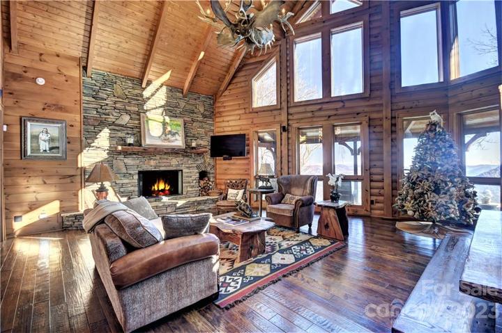 Large wood-burning fireplace in the great room