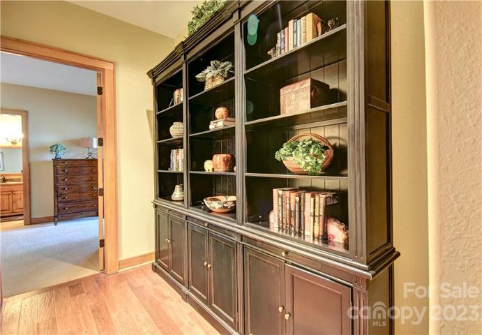 Built-in display cabinet in the lower-level hallway