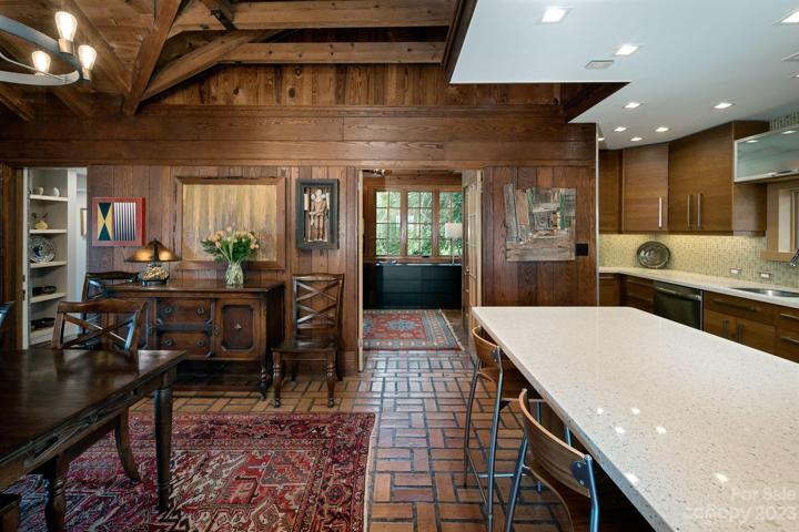 Natural elements of wood, brick and stone throughout