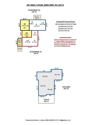 Apartment Layout - Apartment 1 has ceilings of 6' 10" Apt 2 has 7' ceilings