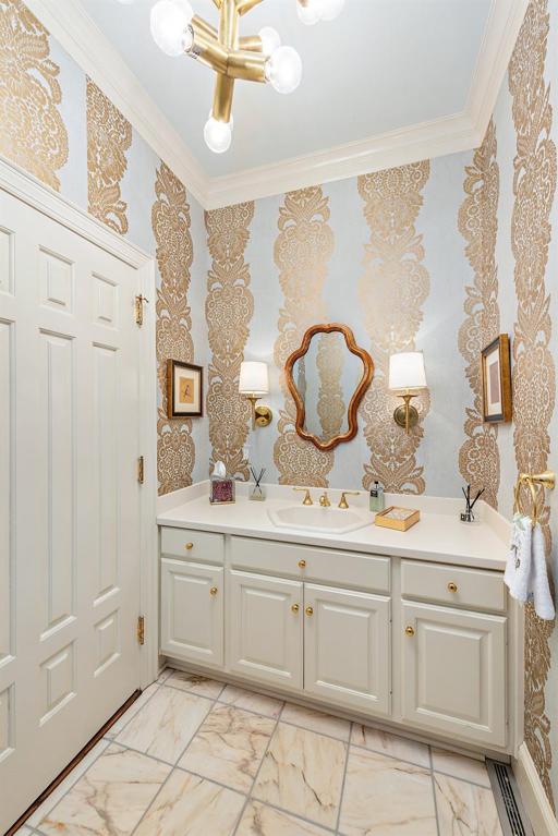 Large updated powder room in the hall area.