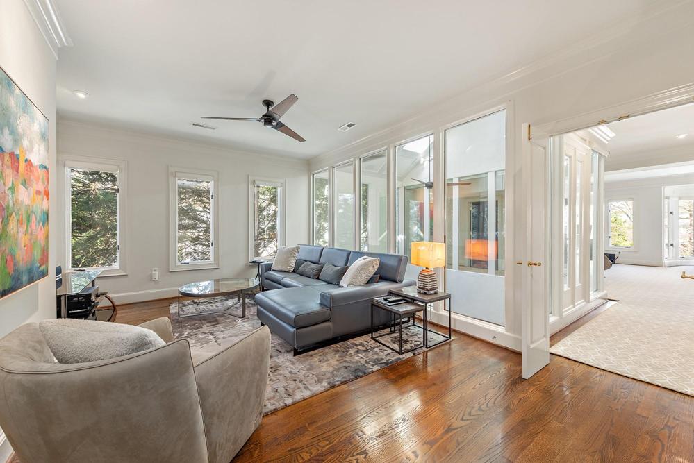 Sitting area on second level with views of the top of the atrium.