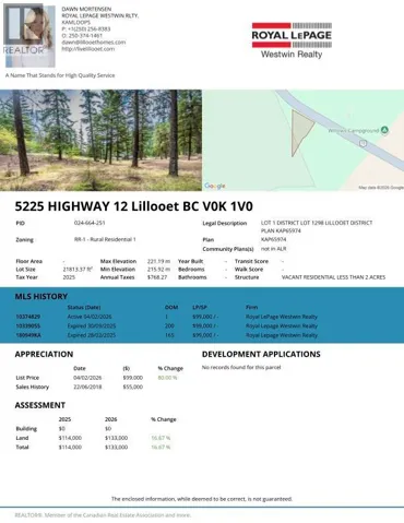 5225 12 Highway, Lillooet, British Columbia V0K1V0