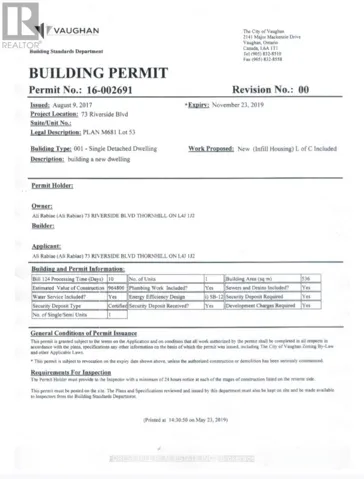 73 RIVERSIDE BOULEVARD, Vaughan (Uplands), Ontario L4J1J1