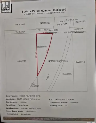 3.6 Acre Build Site, Corman Park Rm No. 344, Saskatchewan S0K4S0