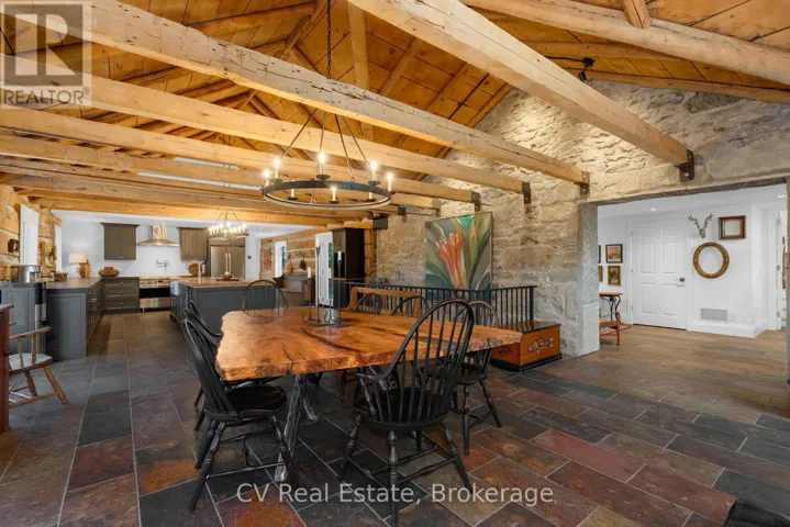 Large dining area with custom table