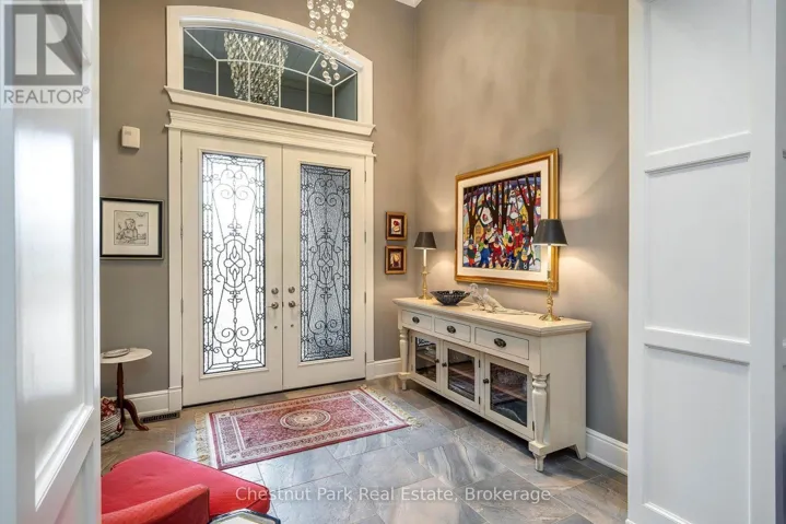 A grand front foyer with soaring ceilings