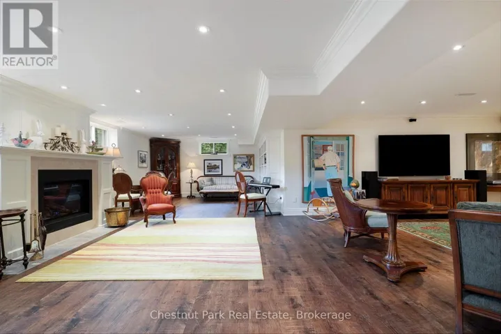 Gas fireplace adds ambience to the lower level