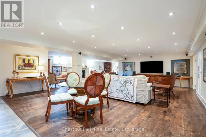 Basement family room with media and library