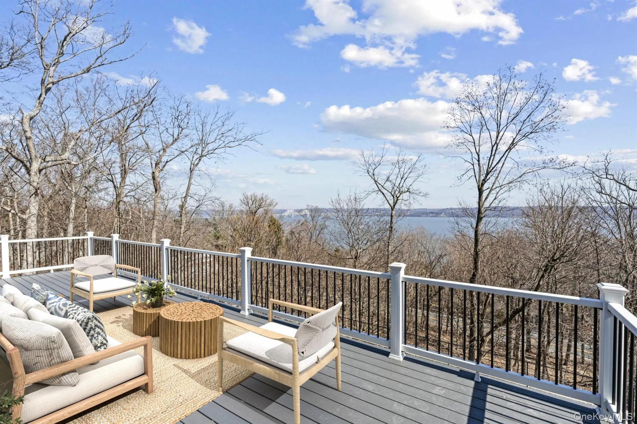 Large deck with Hudson River views virtually staged Large deck with Hudson River views virtually staged