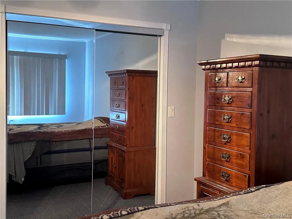 Bedroom with mirrored double closet Bedroom with mirrored double closet
