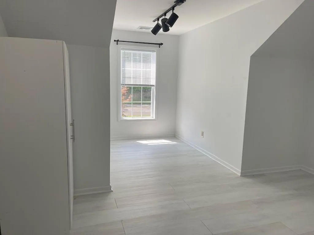 Spare room with light hardwood / wood-style flooring and rail lighting Spare room with light hardwood / wood-style flooring and rail lighting