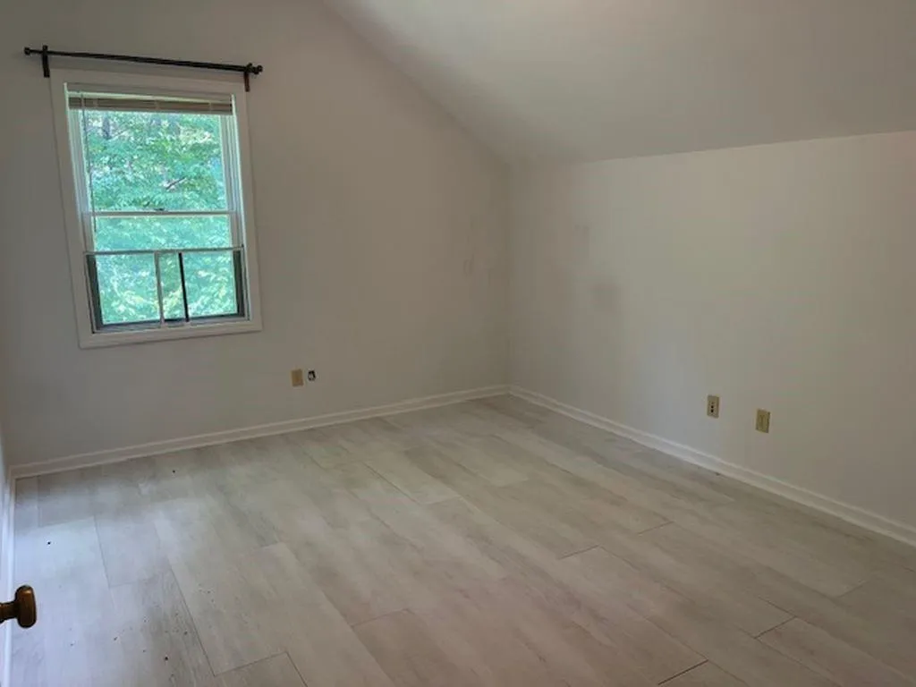 Additional living space with light hardwood / wood-style floors and vaulted ceiling Additional living space with light hardwood / wood-style floors and vaulted ceiling