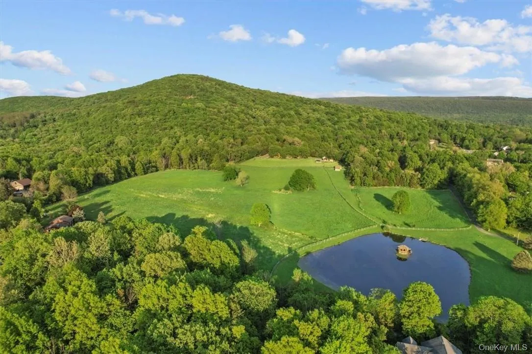 Land featuring large pond with gazebo. Approximately 20 of the 38 acres are contained with cedar, split rail fencing - all newly re-fenced in 2021. Land featuring large pond with gazebo. Approximately 20 of the 38 acres are contained with cedar, split rail fencing - all newly re-fenced in 2021.
