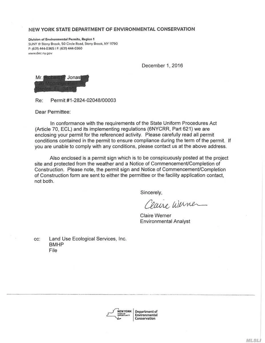 D.E.C. Permit - page 1 D.E.C. Permit - page 1