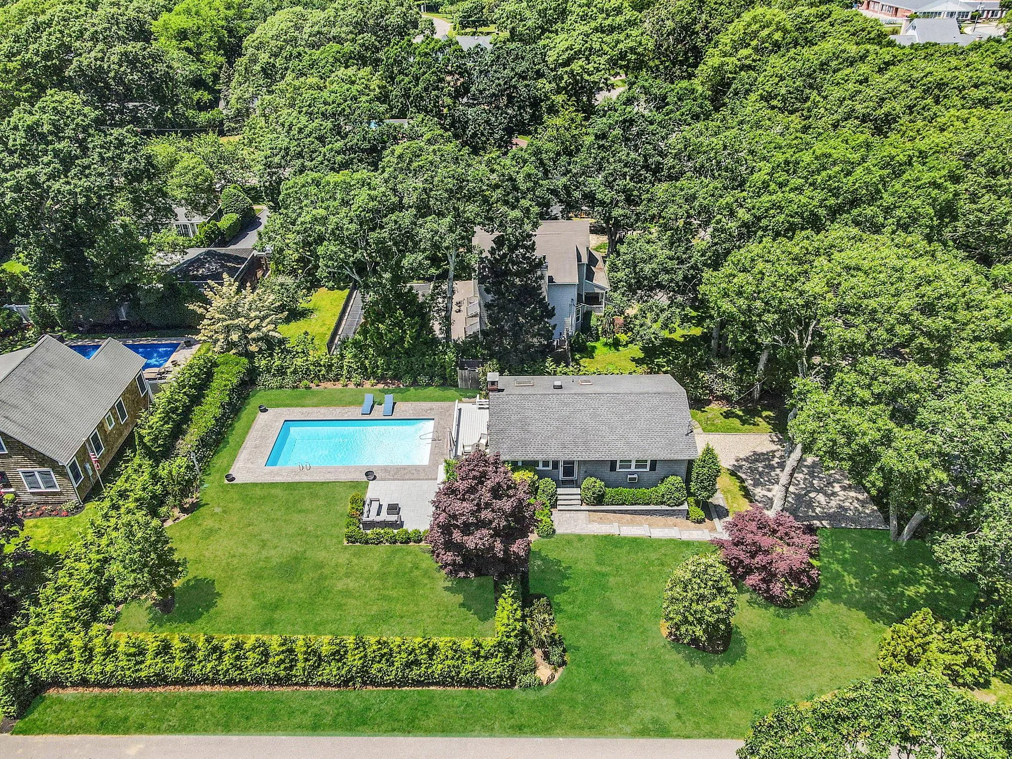 Drone / aerial view of a pool area Drone / aerial view of a pool area