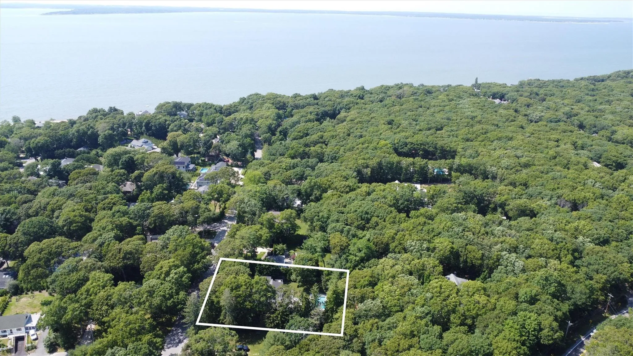 Aerial overview of property's location near bay Aerial overview of property's location near bay