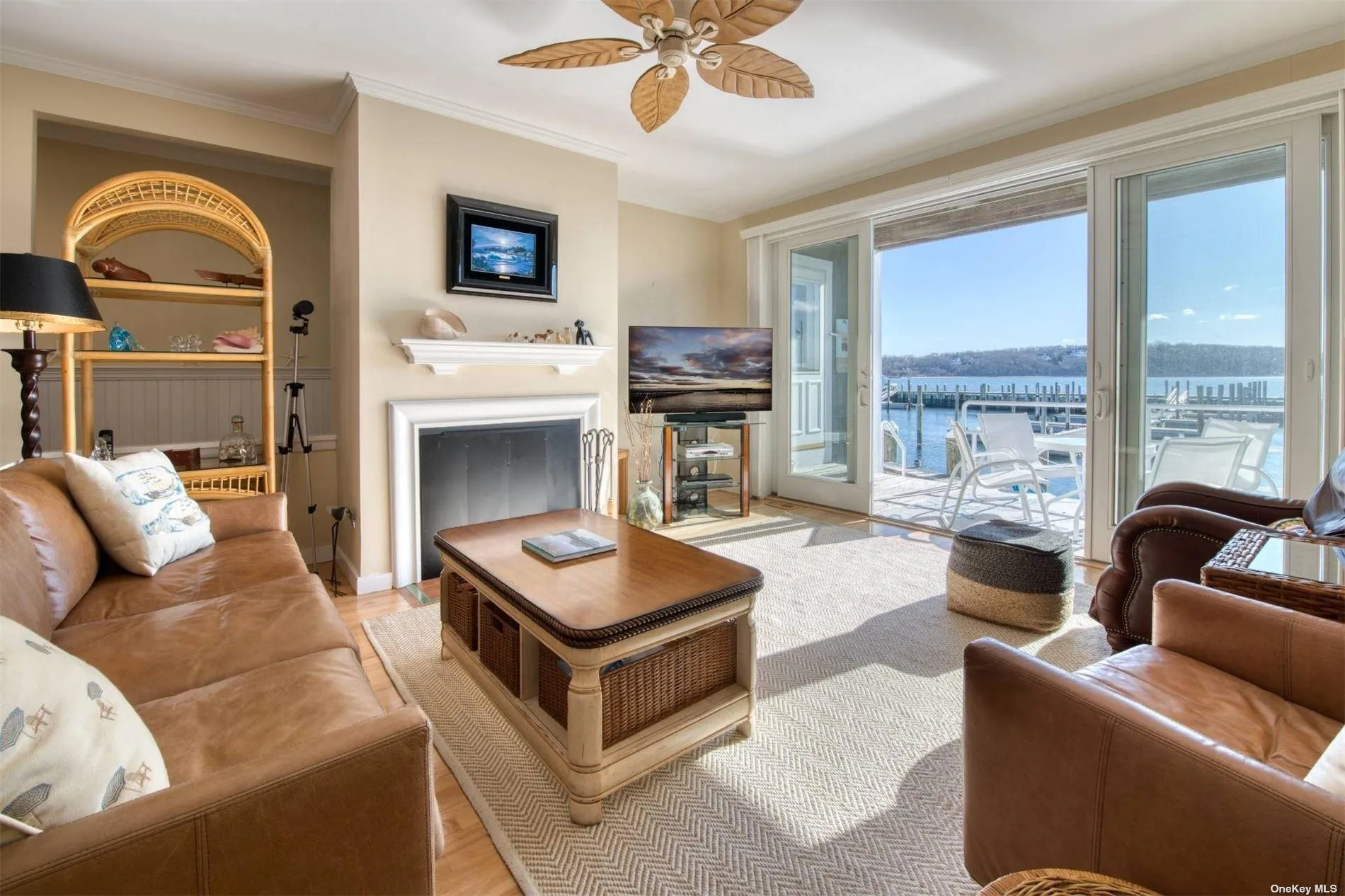 Waterside living room with fireplace Waterside living room with fireplace