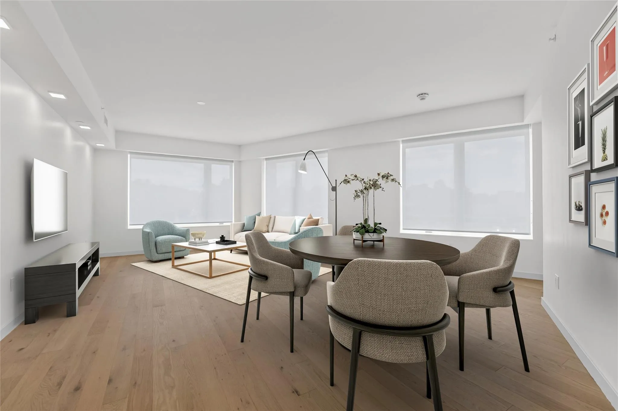 Dining area with light wood-style floors, plenty of natural light, and recessed lighting Dining area with light wood-style floors, plenty of natural light, and recessed lighting