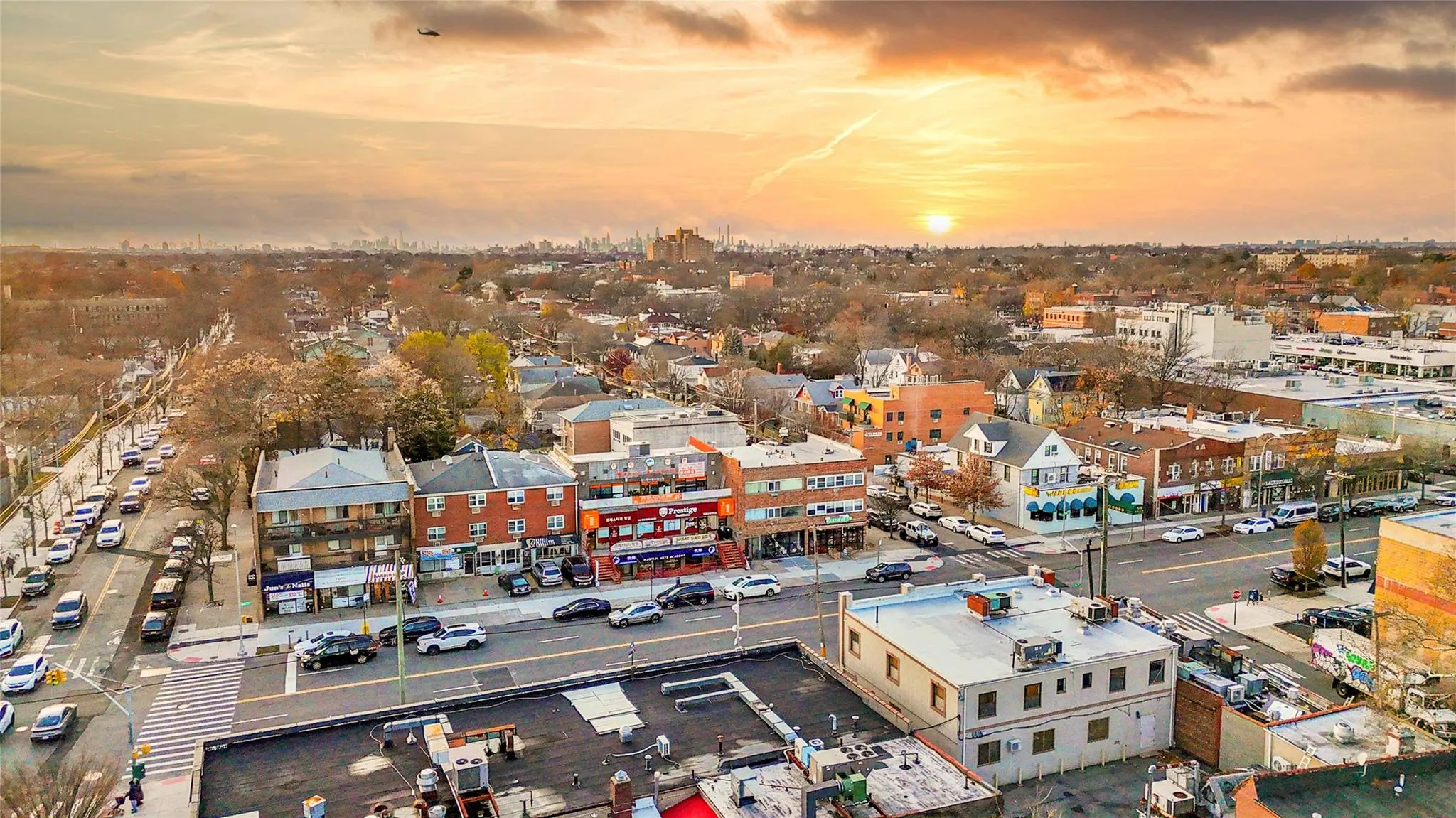 Aerial view at dusk of a city view Aerial view at dusk of a city view
