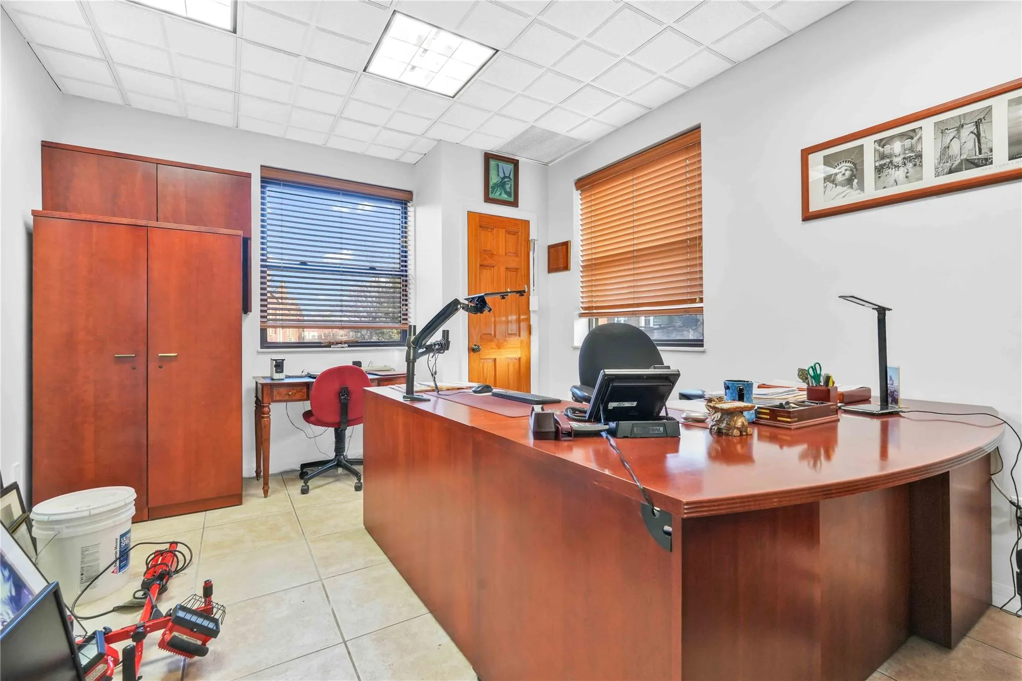 Home office with a drop ceiling Home office with a drop ceiling