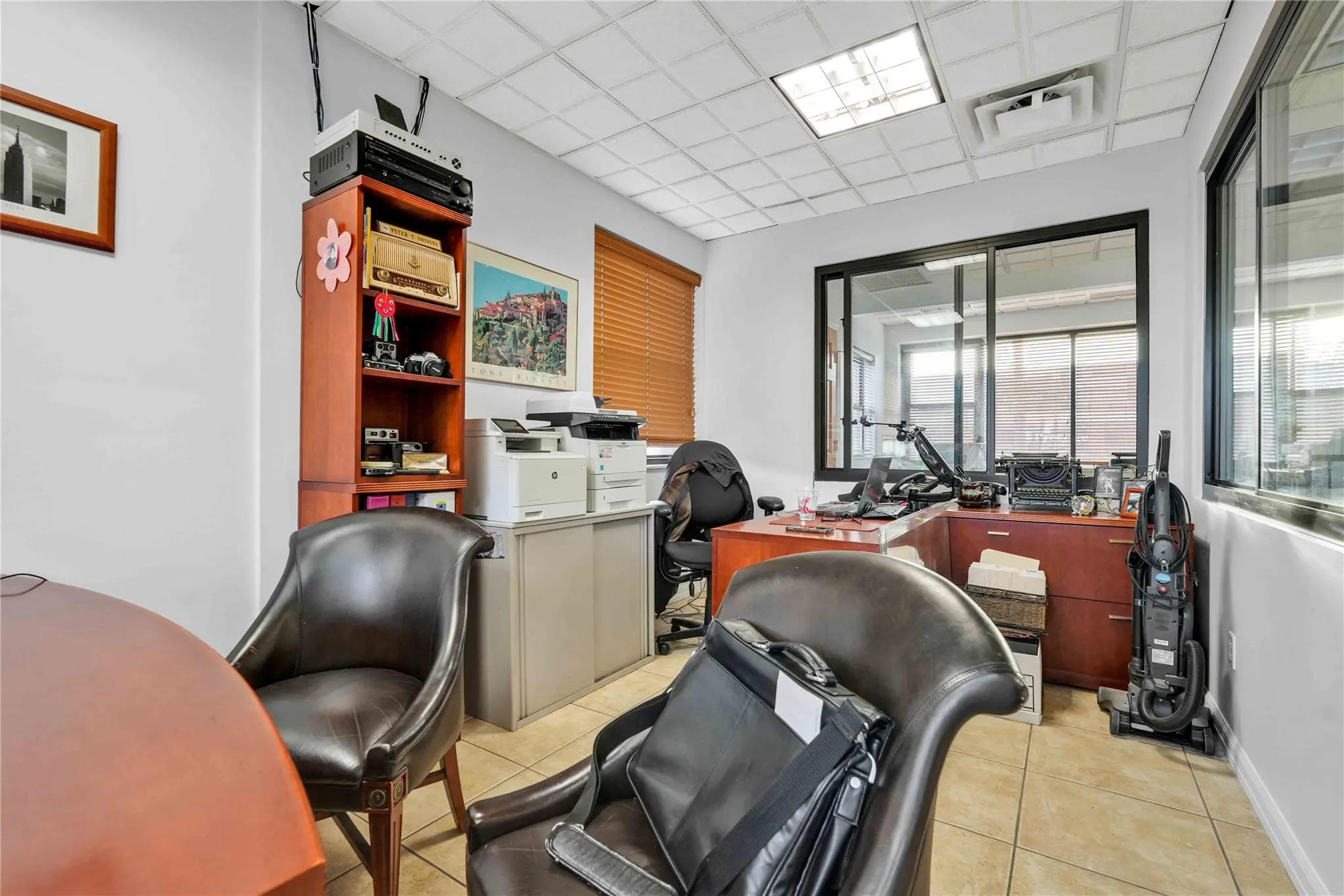 Office space with a drop ceiling Office space with a drop ceiling