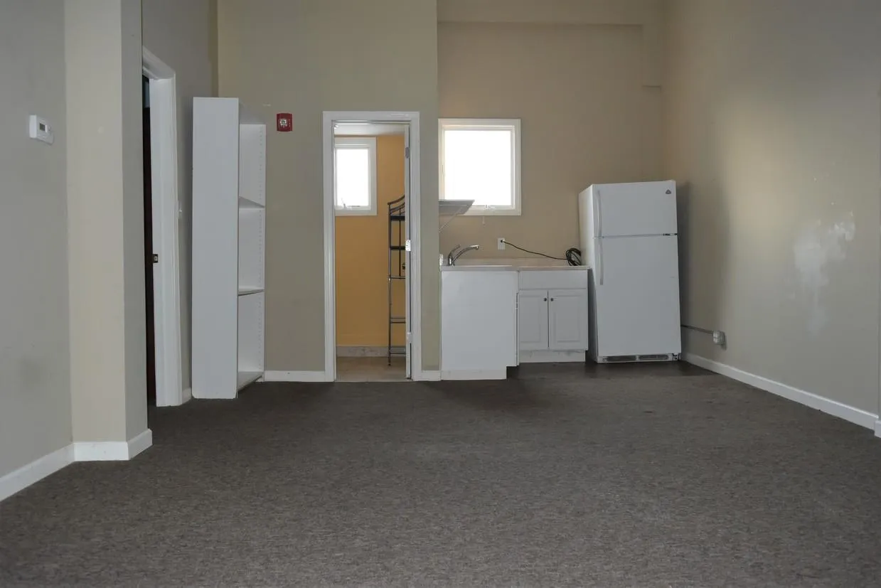 Clothes washing area featuring dark carpet and sink Clothes washing area featuring dark carpet and sink