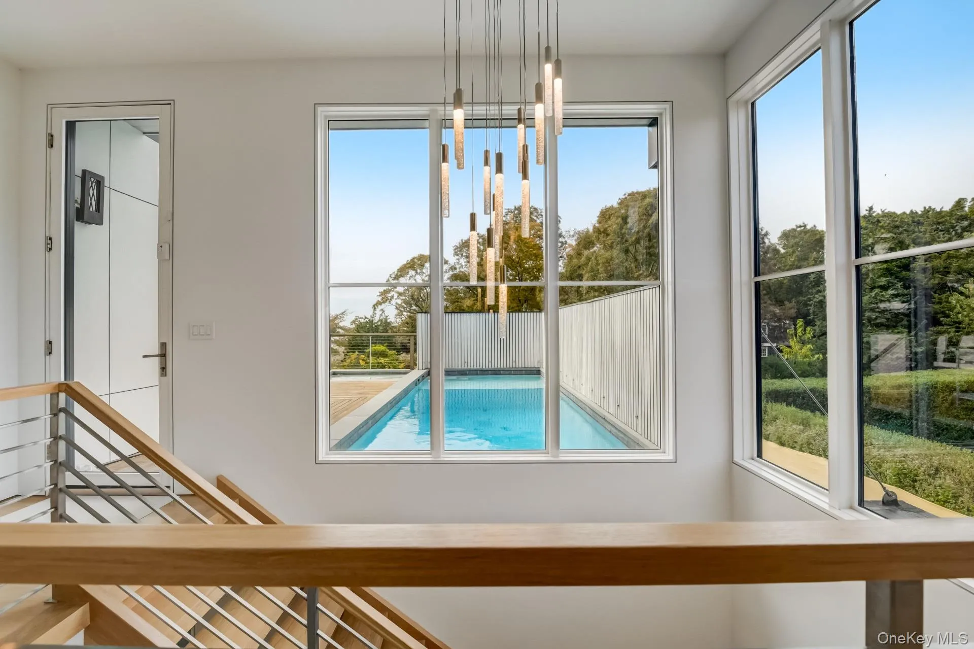View of swimming pool with a chandelier View of swimming pool with a chandelier