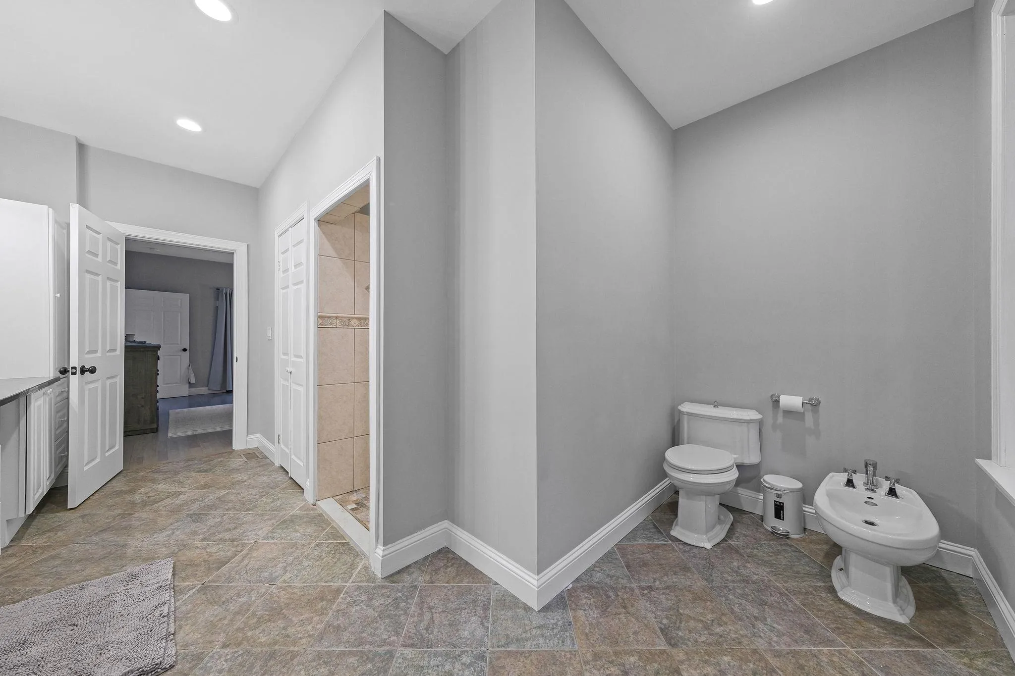 Bathroom featuring a shower, toilet, and a bidet Bathroom featuring a shower, toilet, and a bidet