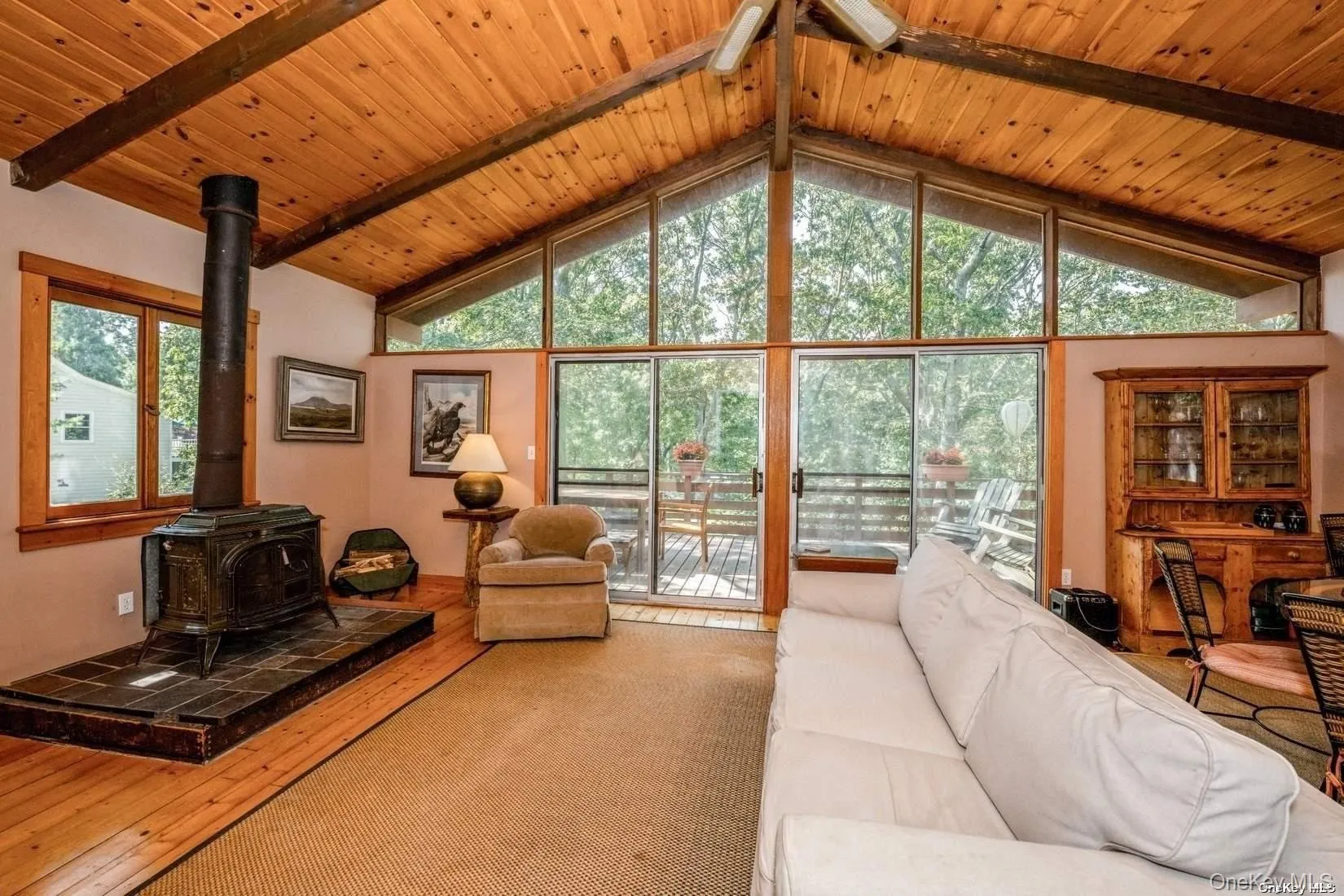 Spacious Open Living Room With Wood Burning Stove