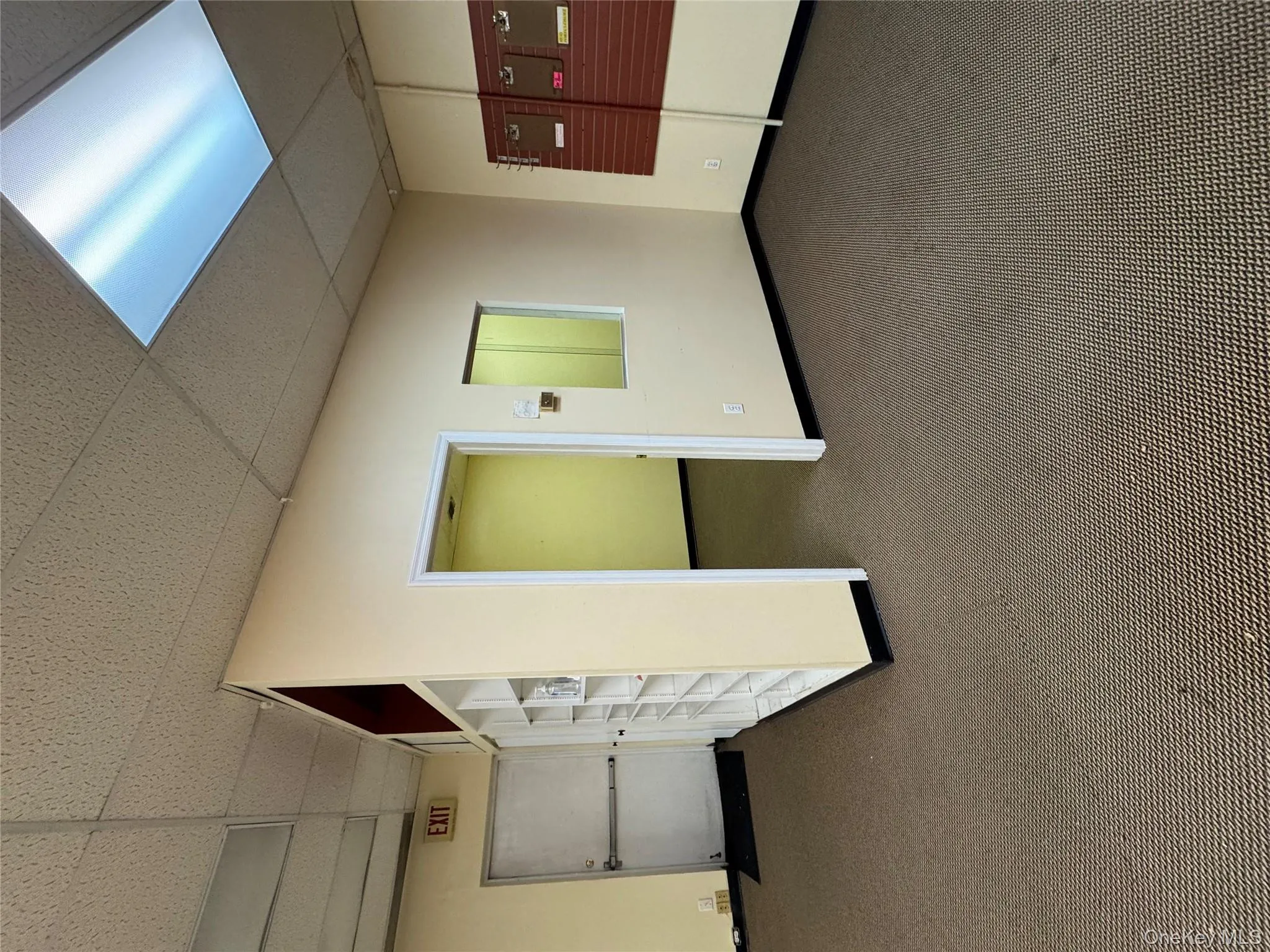 Unfurnished room featuring a paneled ceiling and dark carpet Unfurnished room featuring a paneled ceiling and dark carpet