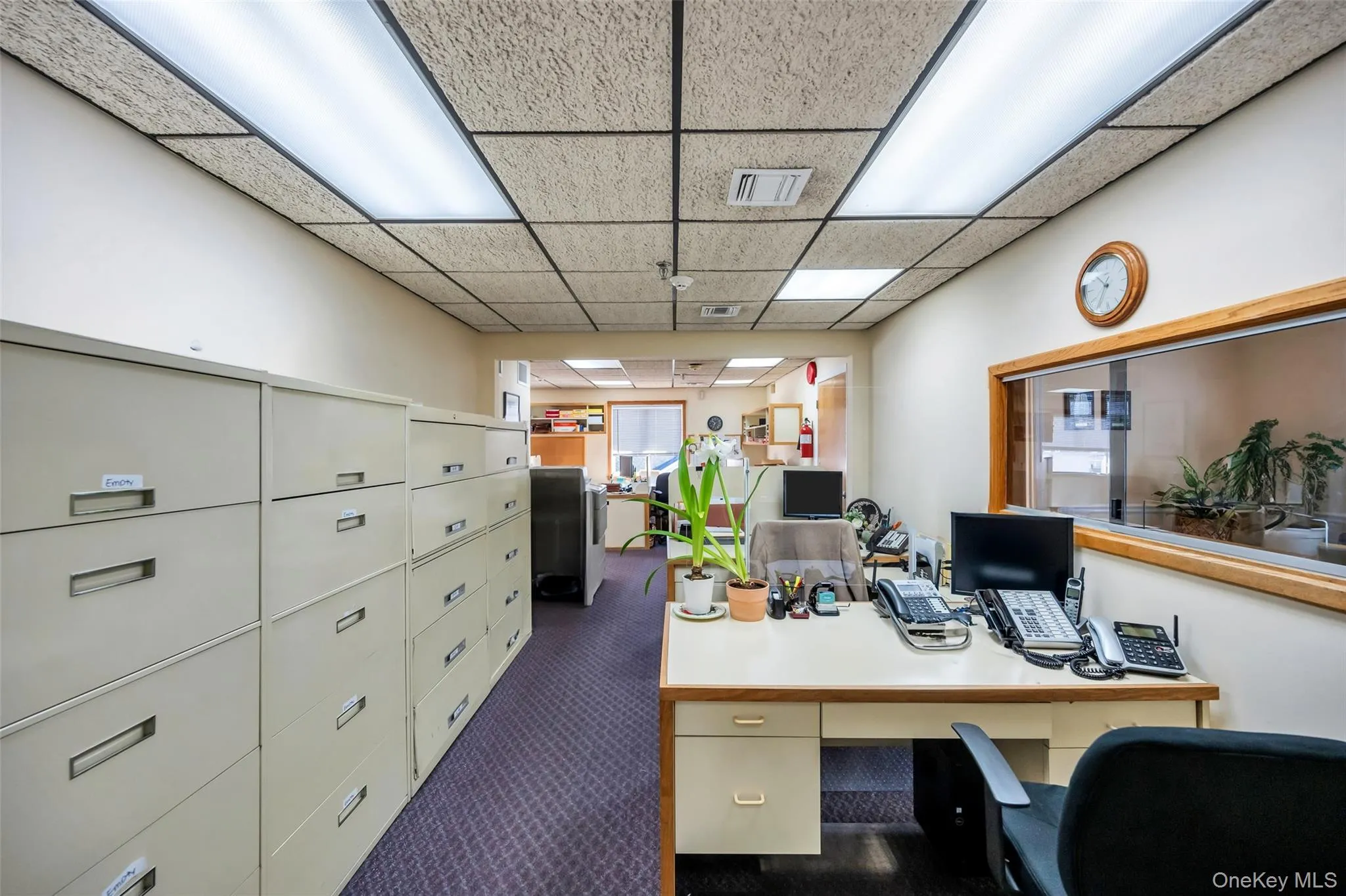 Carpeted office space featuring a paneled ceiling Carpeted office space featuring a paneled ceiling
