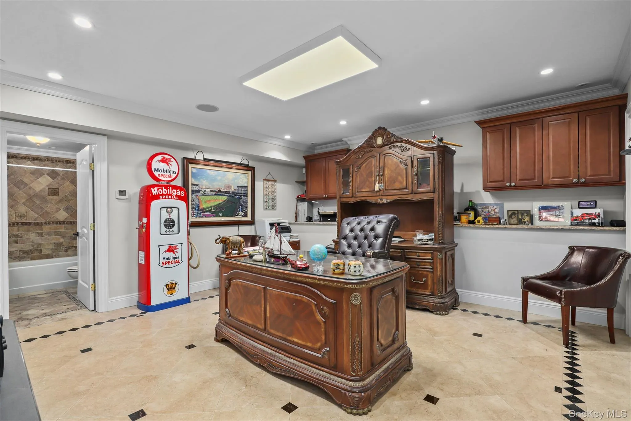 Office space featuring recessed lighting, baseboards, and ornamental molding Office space featuring recessed lighting, baseboards, and ornamental molding