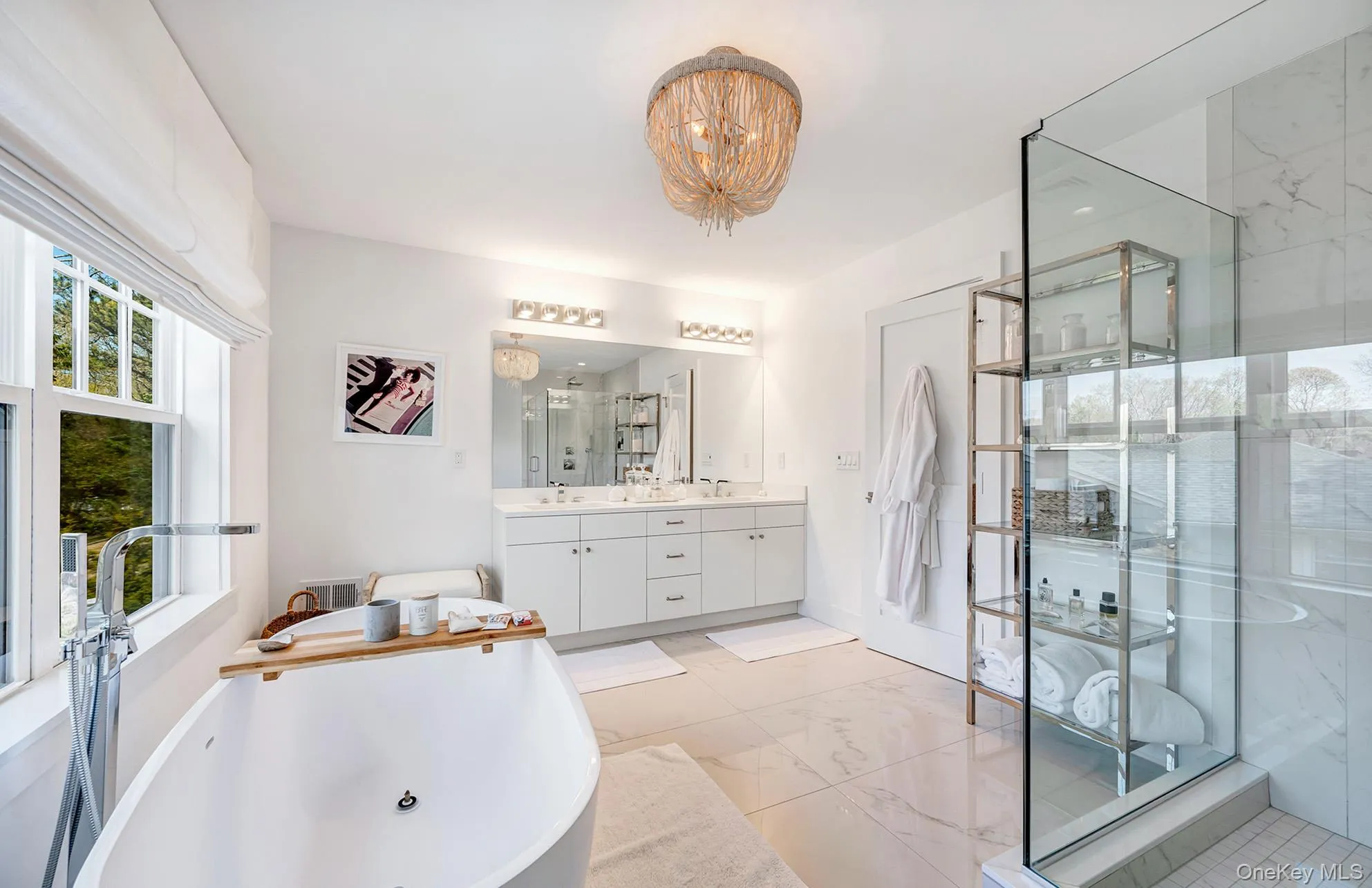 Bathroom featuring vanity and plus walk in shower Bathroom featuring vanity and plus walk in shower