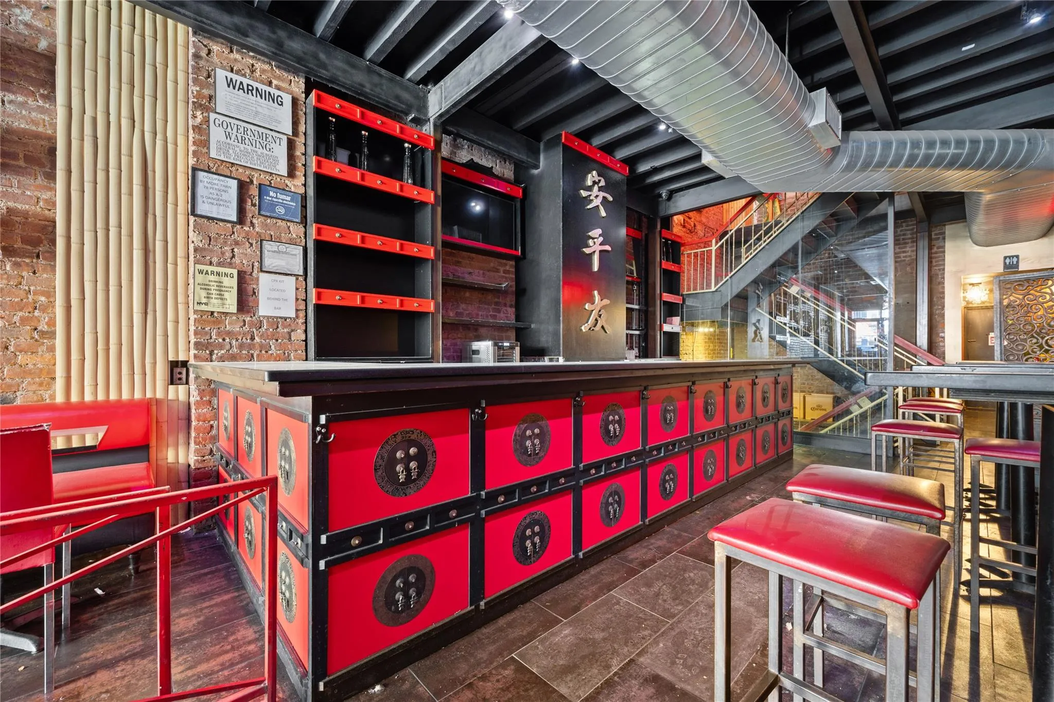 Recreation room with brick wall Recreation room with brick wall