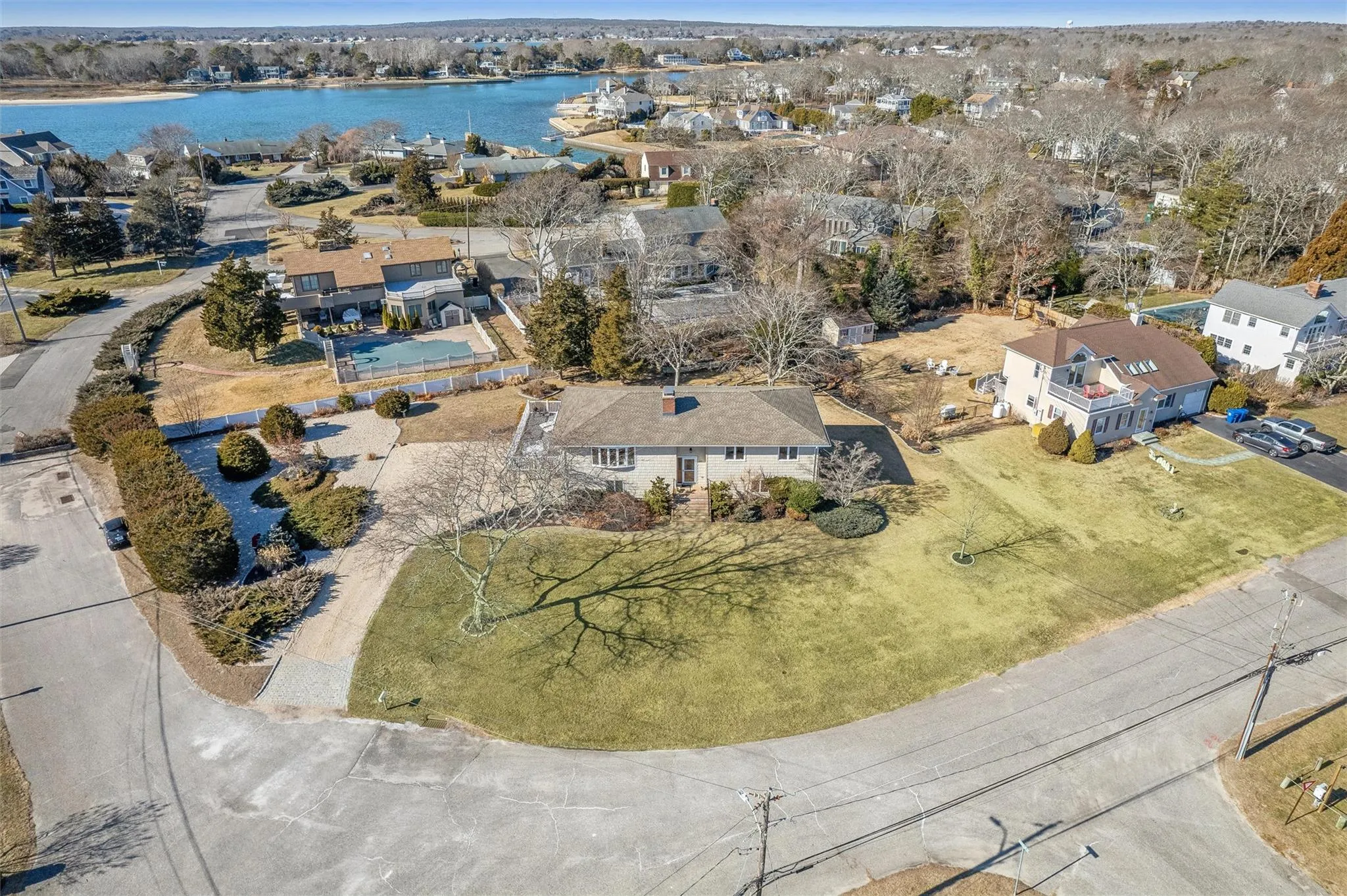 Aerial view featuring a water view Aerial view featuring a water view