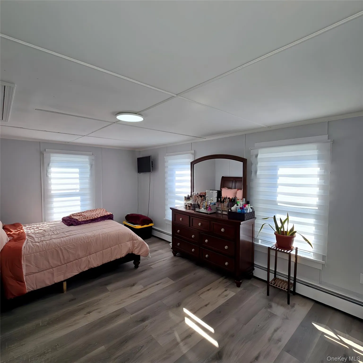 Bedroom with a baseboard radiator and wood finished floors Bedroom with a baseboard radiator and wood finished floors