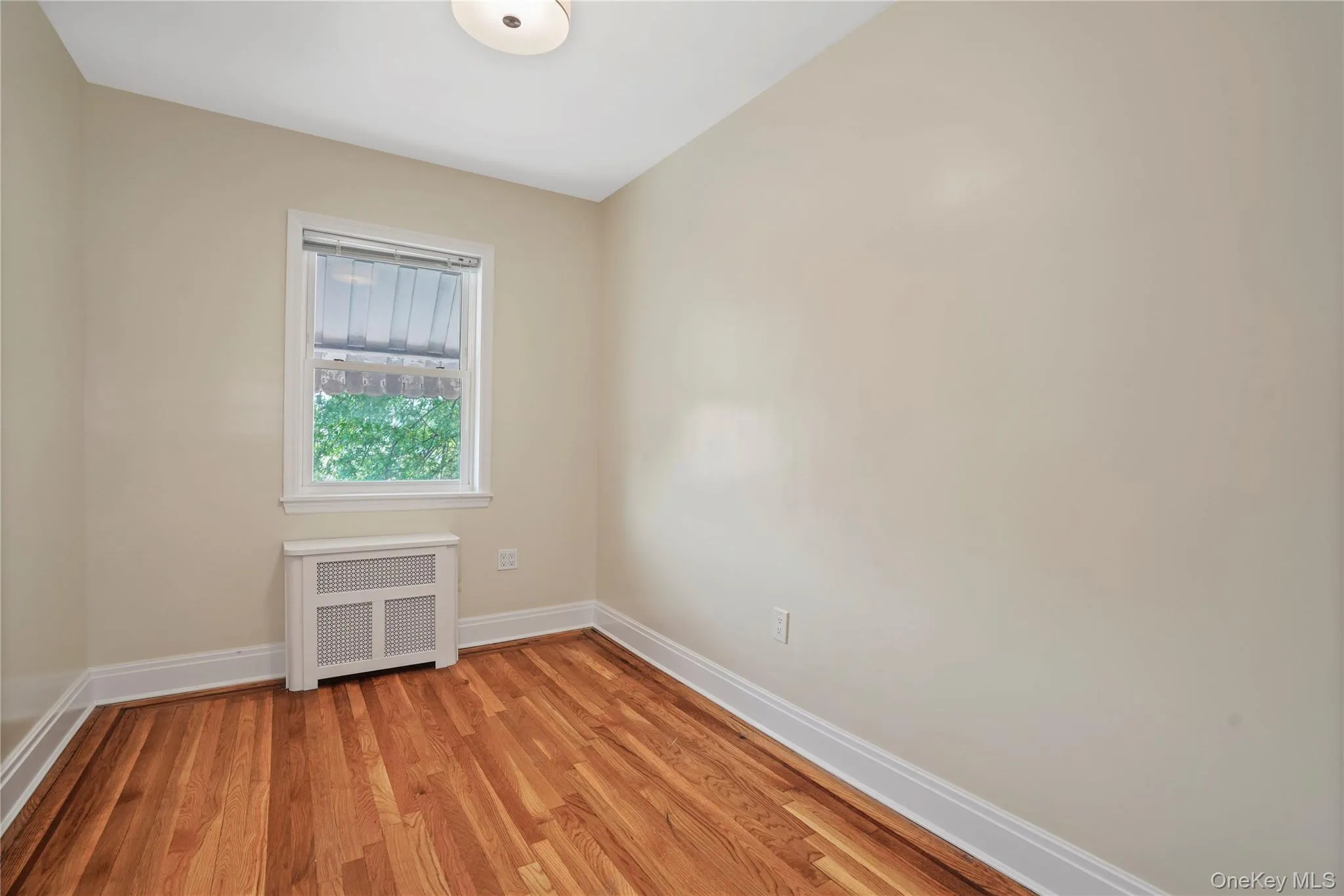 Unfurnished room with radiator heating unit and light wood-style flooring Unfurnished room with radiator heating unit and light wood-style flooring
