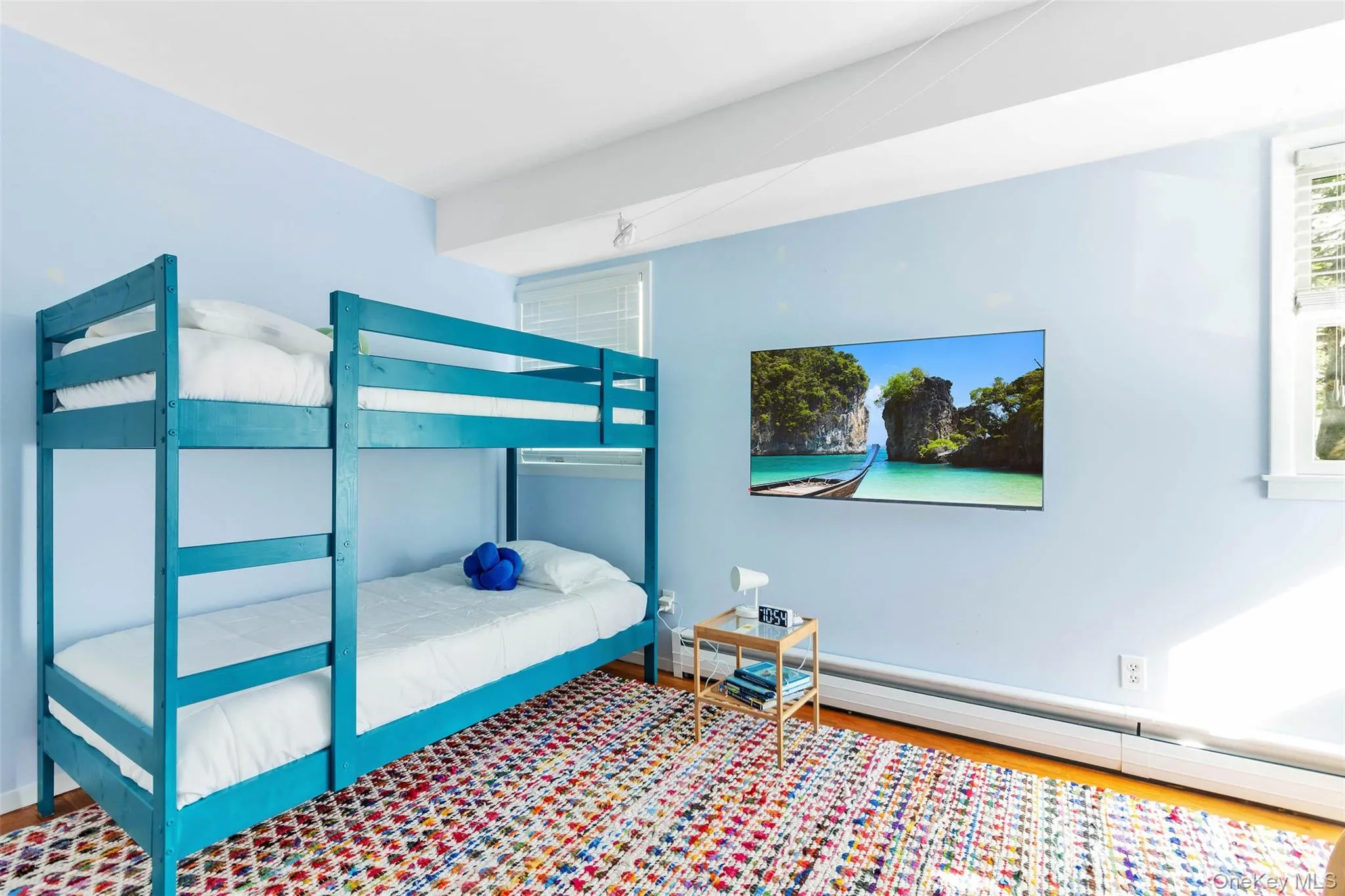 Bedroom with a baseboard radiator and wood-type flooring Bedroom with a baseboard radiator and wood-type flooring