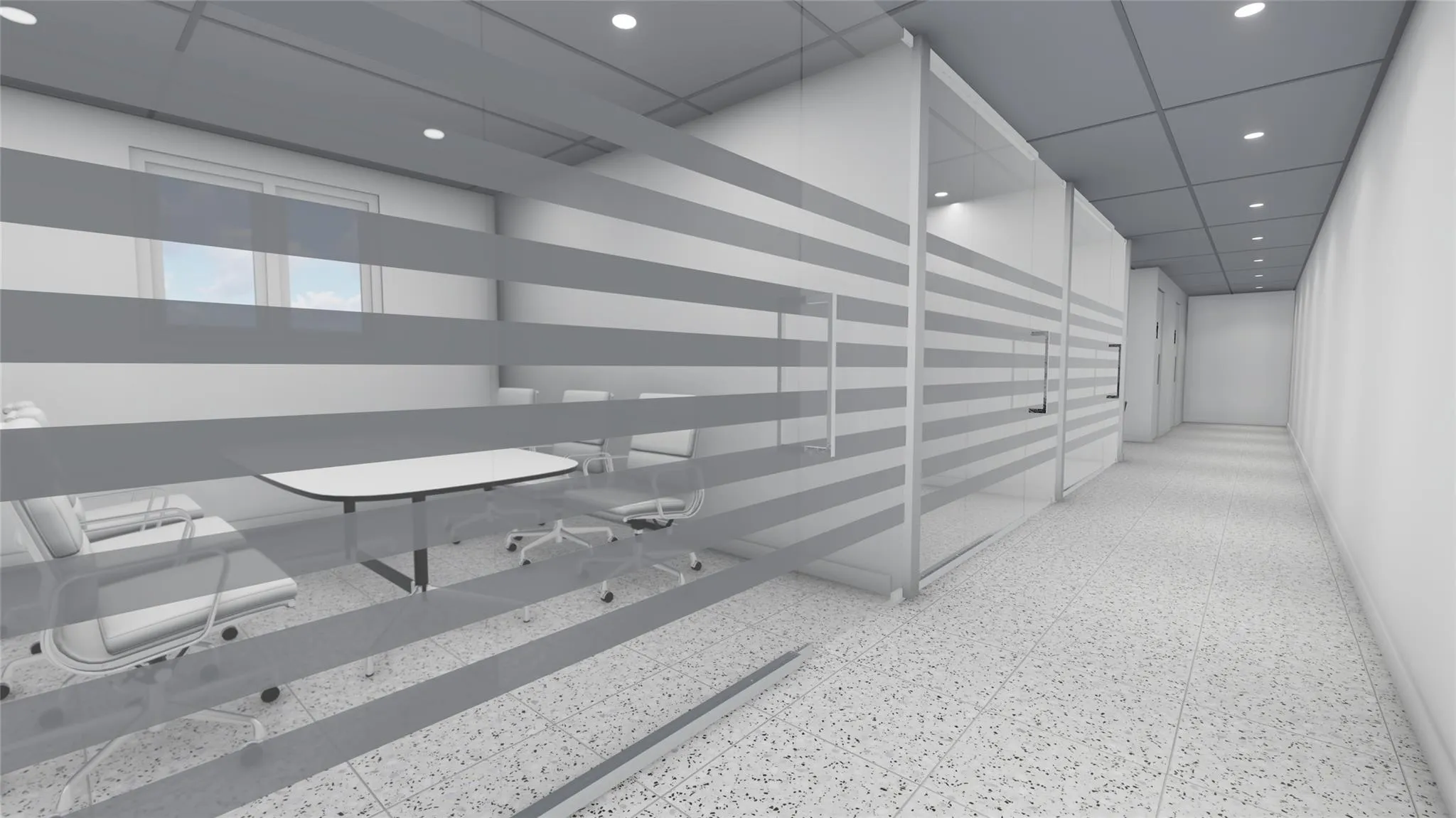 Hall with a paneled ceiling, baseboards, and recessed lighting Hall with a paneled ceiling, baseboards, and recessed lighting