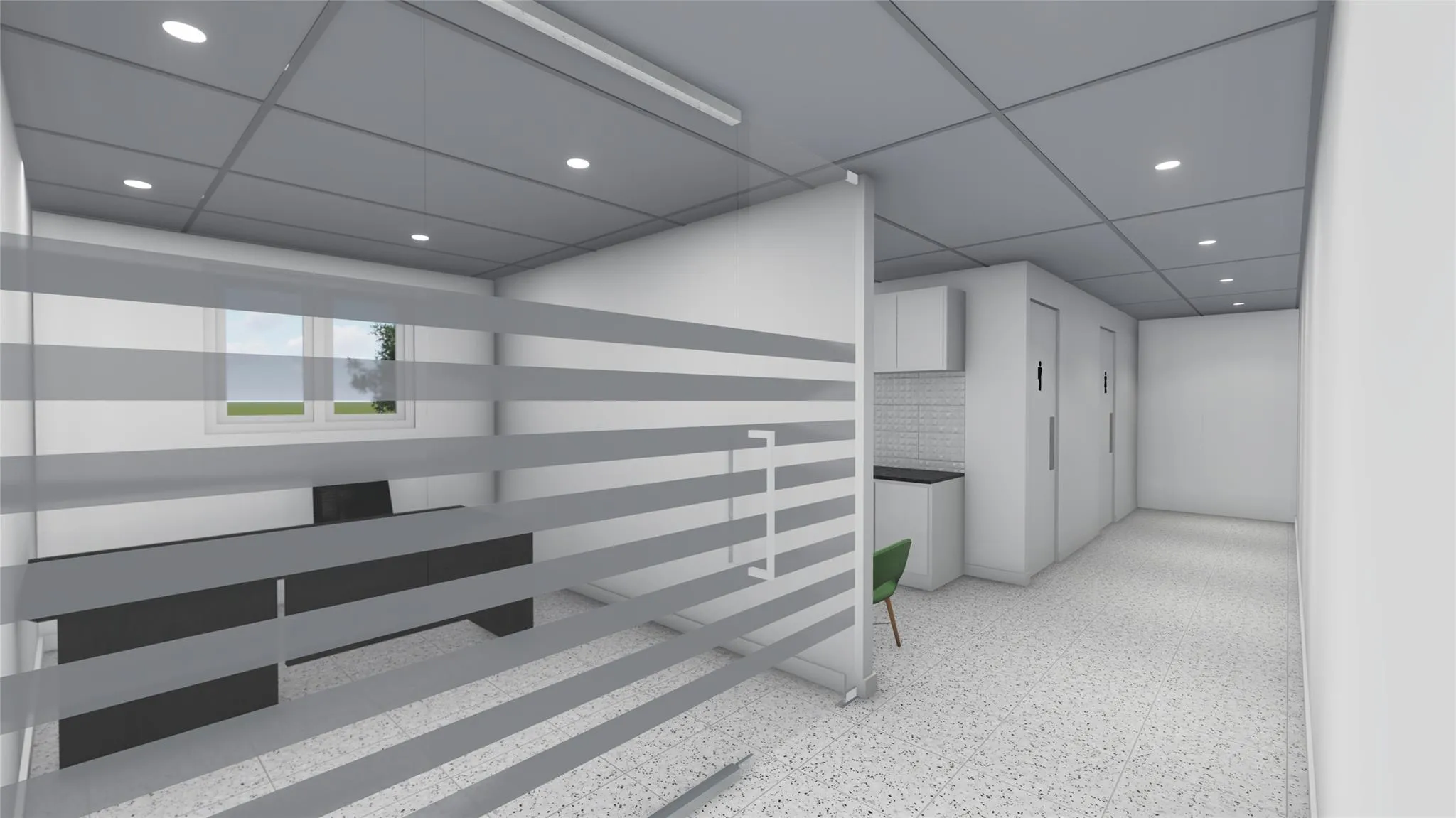 Hallway featuring a paneled ceiling and recessed lighting Hallway featuring a paneled ceiling and recessed lighting