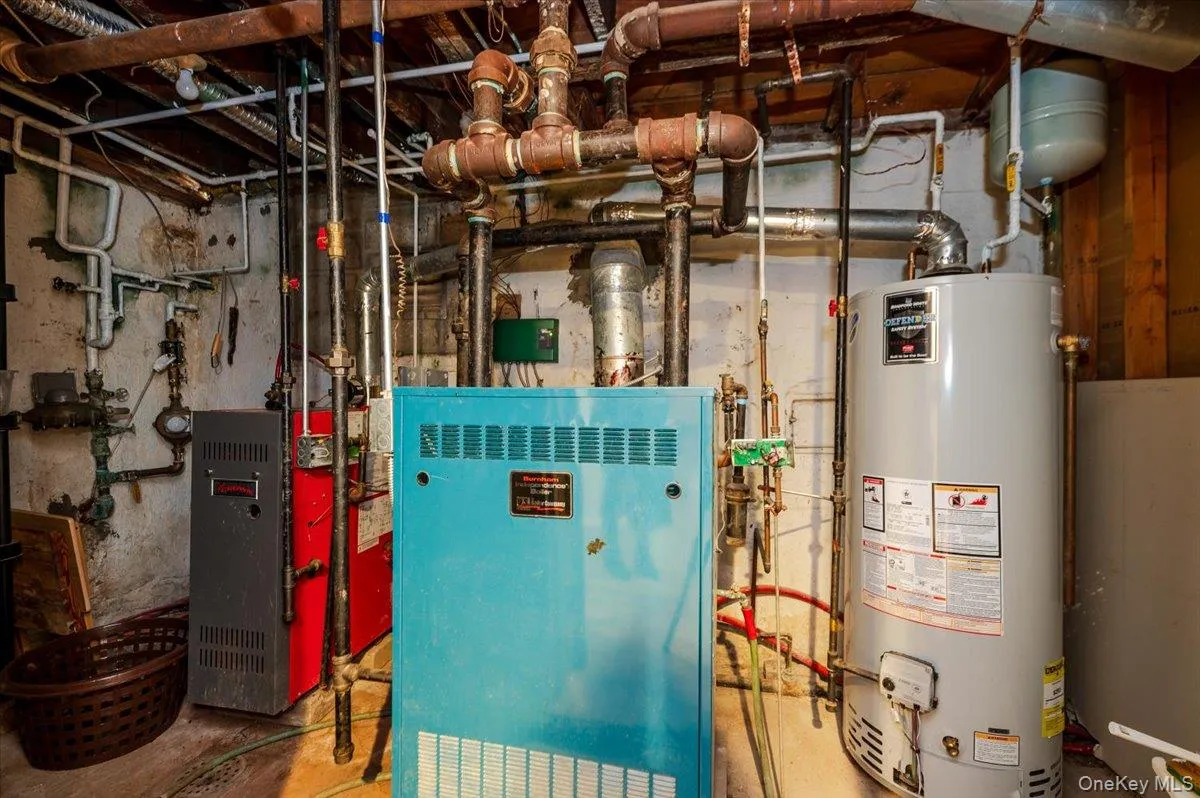 Utility room with gas heating unit and water heater Utility room with gas heating unit and water heater