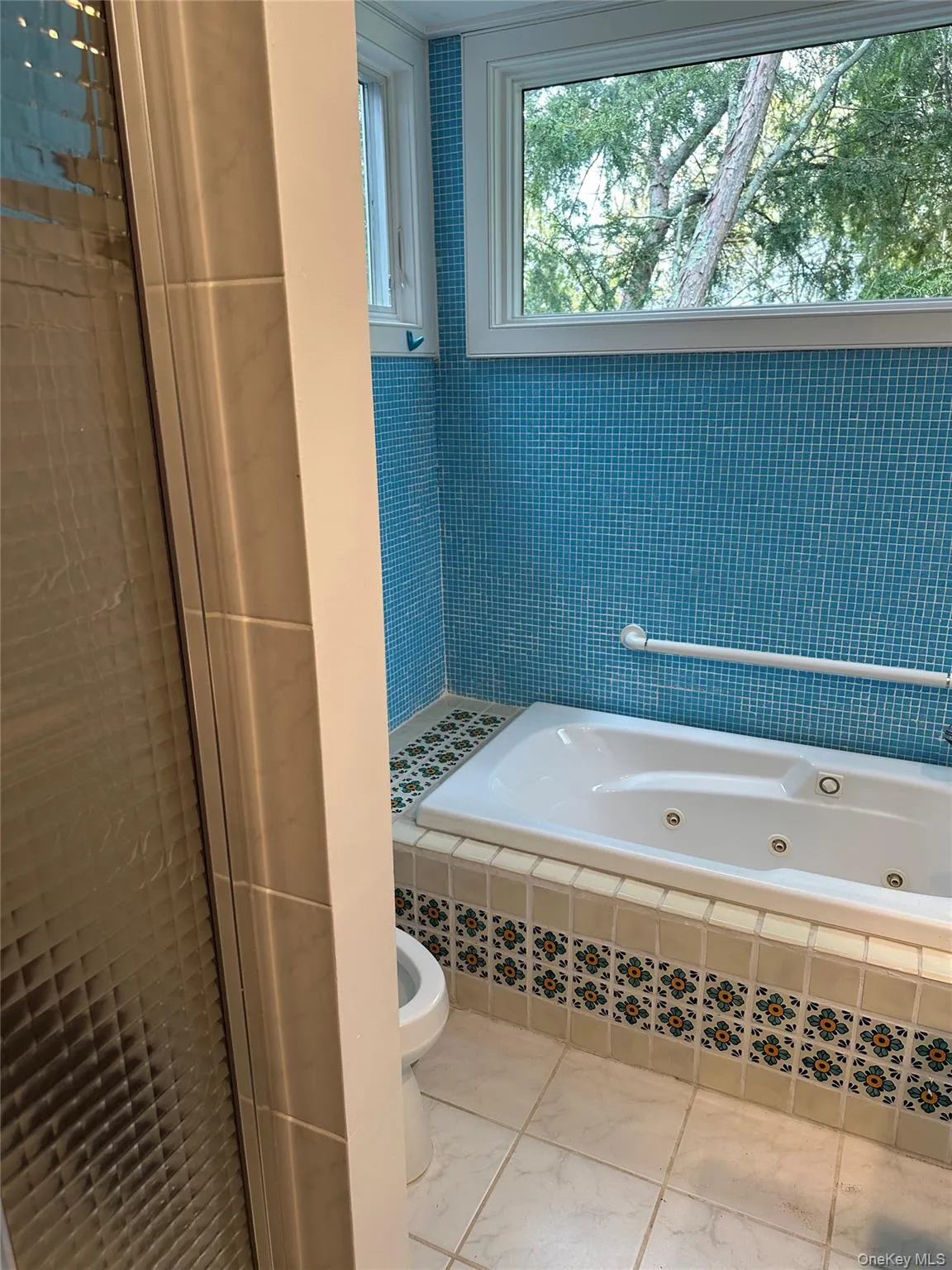 Bathroom featuring a whirlpool tub, marble finish floor, and toilet Bathroom featuring a whirlpool tub, marble finish floor, and toilet