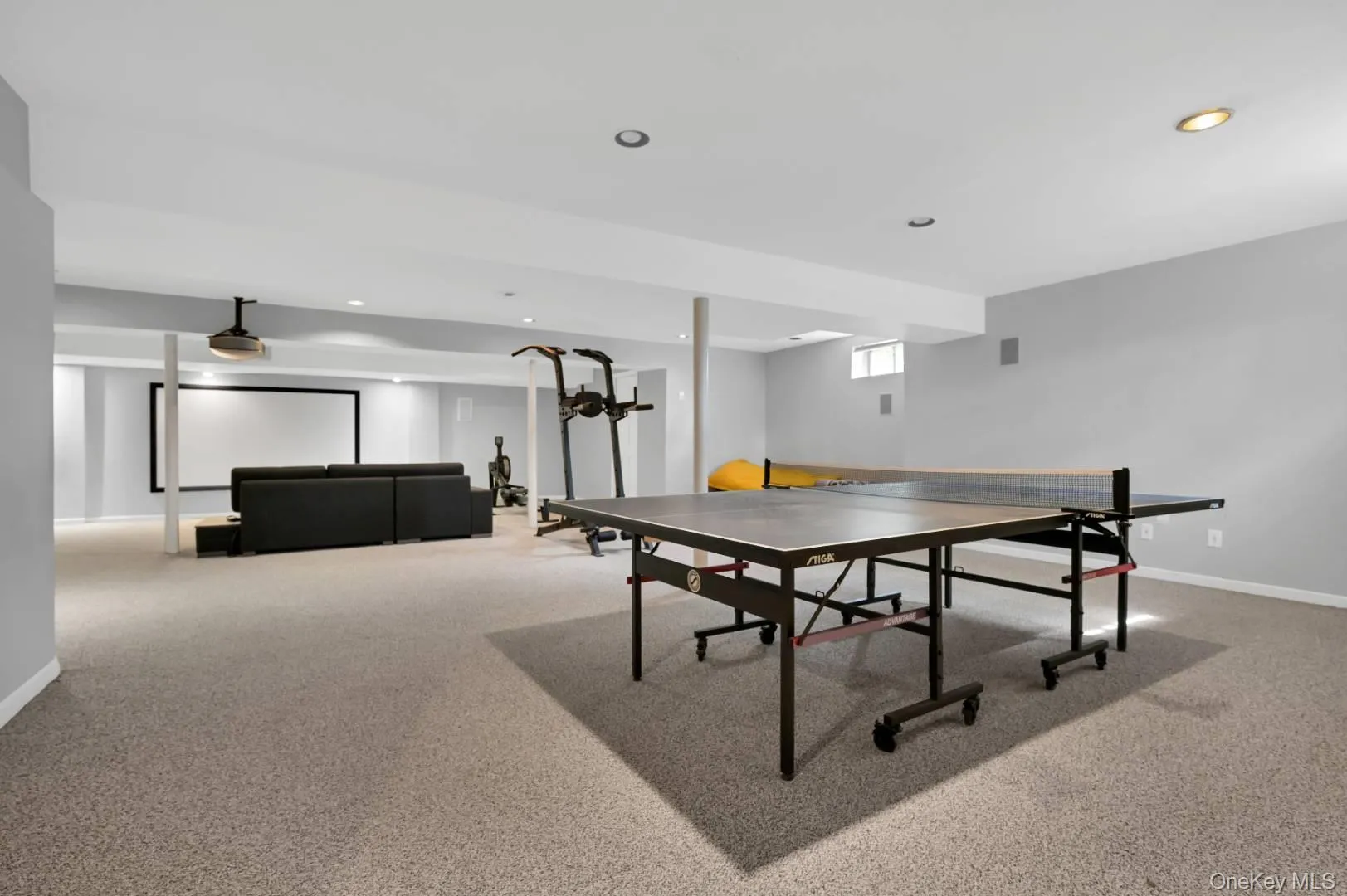 Playroom with carpet floors, baseboards, and recessed lighting Playroom with carpet floors, baseboards, and recessed lighting